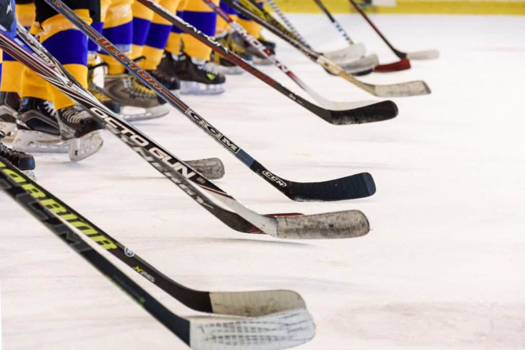 Hockey sticks on the ice