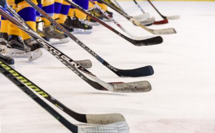 Hockey sticks on the ice