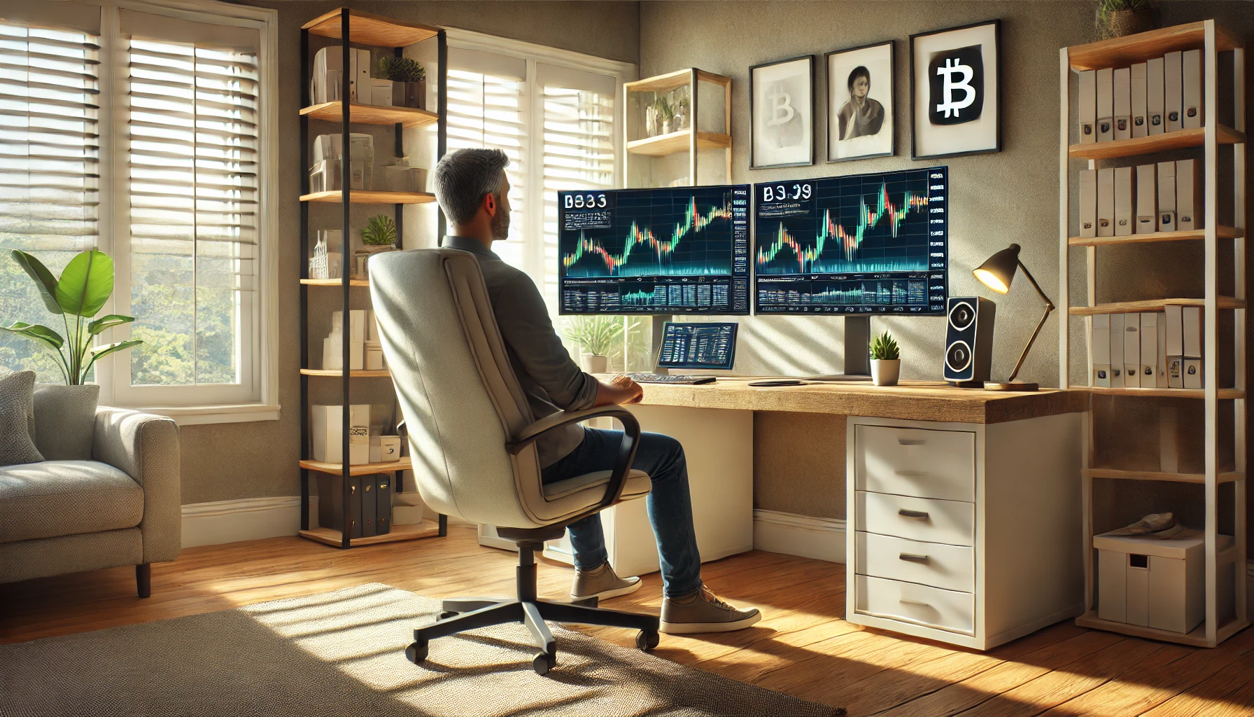 Man sitting at desk monitoring investments