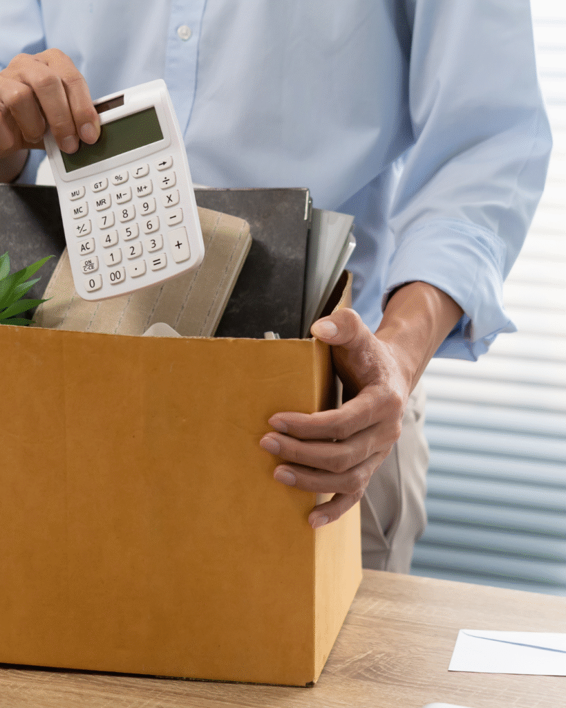 man packing up his desk after quitting job