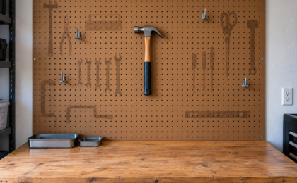 Lone hammer on workbench pegboard, Picturing income diversification after 45